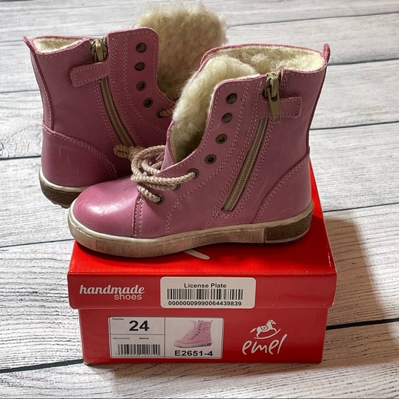 Emel Pink Shearling Lined Handmade Boots size 24 - Picture 3 of 7